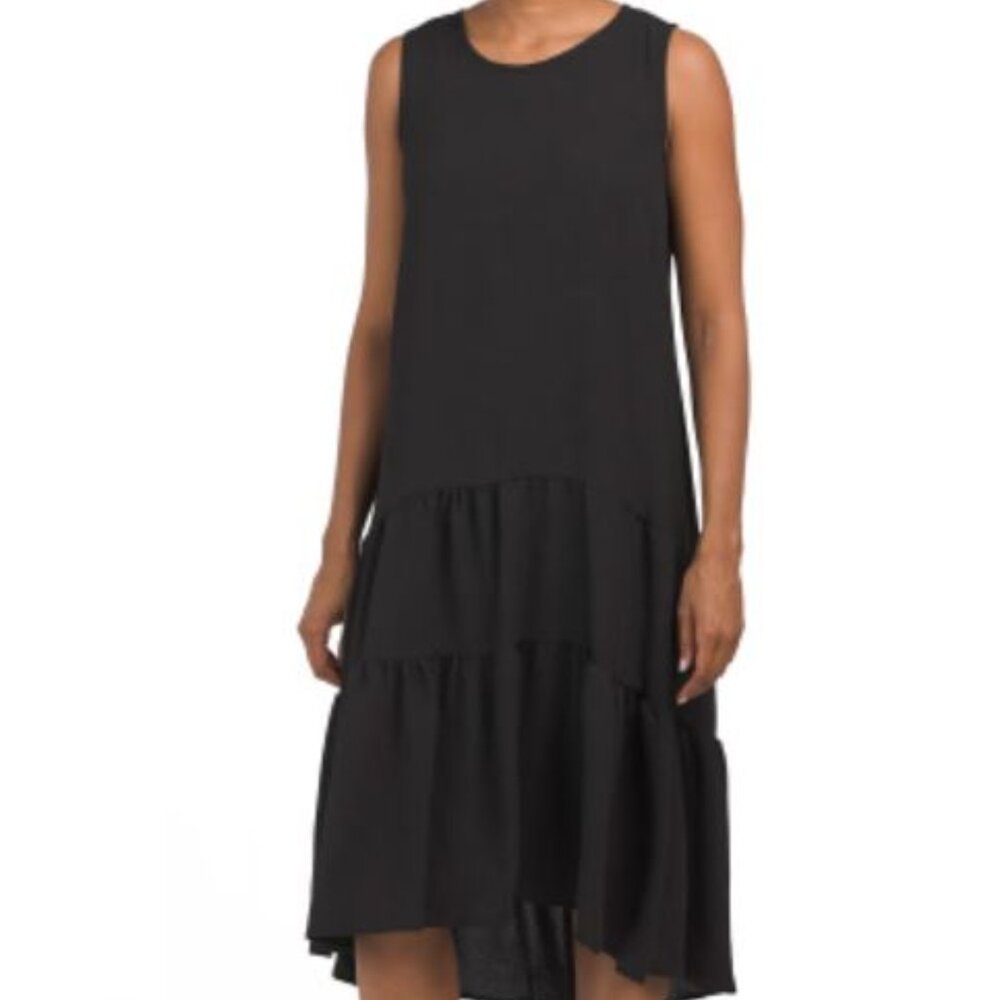 NWT Tahari Arthur S. Levine Sleeveless Tiered Midi Day Black Dress Size XS